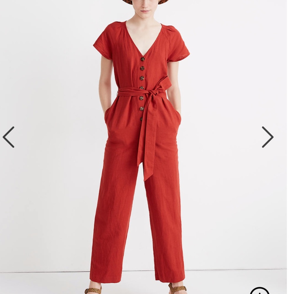 Linen-Cotton Pleat Sleeve Jumpsuit